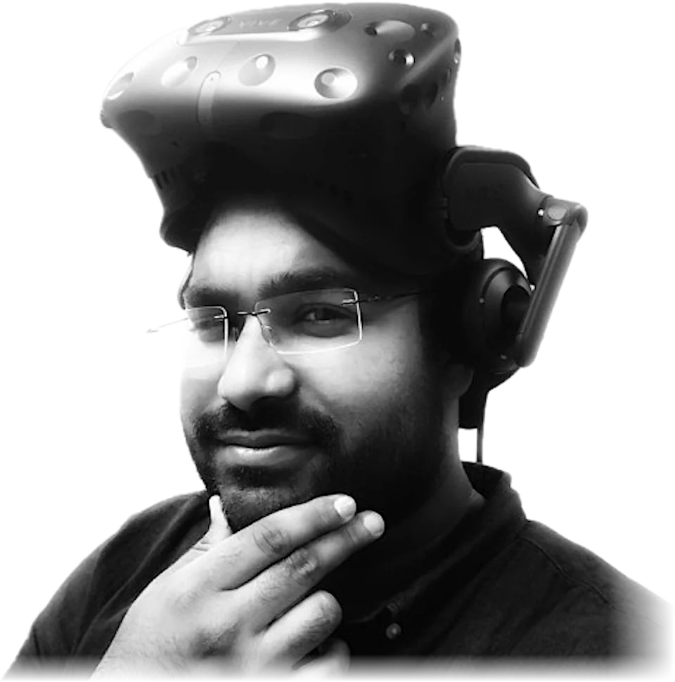 Mohamed Suhail wearing an HTC Vive headset